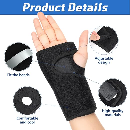 2 Pcs Wrist Brace for Carpal Tunnel Night Sleep Support Adjustable Wrist Splint with Splints Stabilizer for Tendonitis Sprains Pain Relief for Women Men Right Left Hand(Breathable Style,Black)