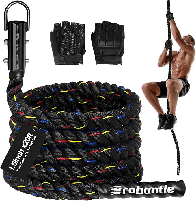 Climbing Rope Gym Workout - 1.5inch Diameter with 10FT 15FT 20FT 30FT 40FT Gym Climb Rope Heavy Duty Workout Exercise Ropes for Adults Indoor Outdoor Strength Training