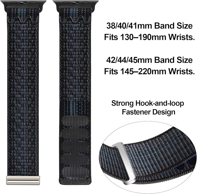 Sport Loop Nylon Band Compatible with Apple Watch Band 38mm 40mm 41mm 42mm 44mm 45mm 49mm Ultra 2 iWatch Series 9 8 7 6 SE 5 4 3 2 1 Strap, Fit for iPhone Watch Band Women Men Stretchy | Nylon Sport Loop Wristband Compatible with Apple Watch Ultra 2 38...
