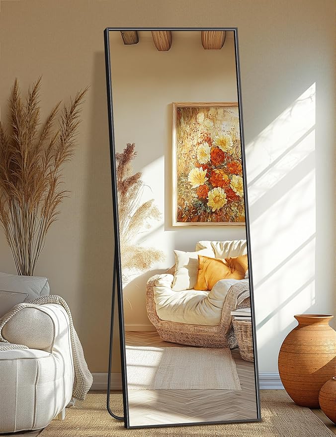 TRAHOME Full Length Standing Mirror, 70"x24" Black Full Body Mirror with Aluminum Alloy Frame, Free Standing or Wall Mount for Bedroom, Living Room, Dressing Room