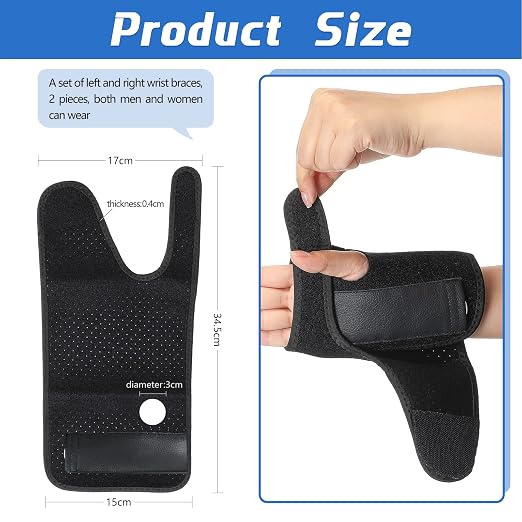 2 Pcs Wrist Brace for Carpal Tunnel Night Sleep Support Adjustable Wrist Splint with Splints Stabilizer for Tendonitis Sprains Pain Relief for Women Men Right Left Hand(Breathable Style,Black)