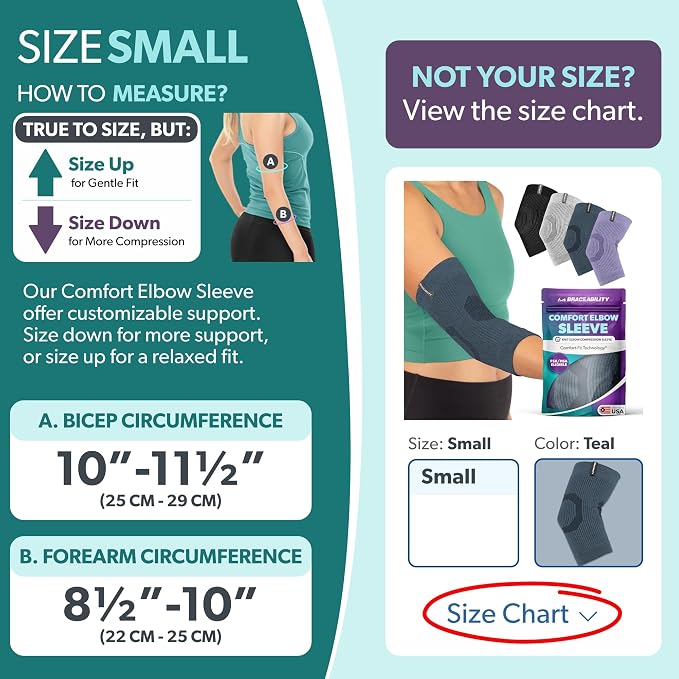 BraceAbility Elbow Compression Sleeve for Bursitis - Olecranon Elbow Brace for Tendonitis, Tennis Elbow, Golfers Elbow, Arthritis, Elbow Pain Relief Arm Sleeve for Women and Men (S - Teal)