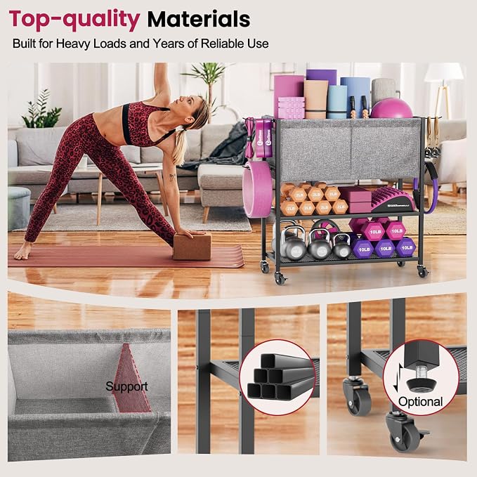 Yoga Mat Storage Rack Workout Equipment Organizer Home Gym Organization | Yoga Mat Holder for Dumbbell Kettlebell, Exercise Equipment Storage for Gym Accessories, Gym Essentials for Women Men