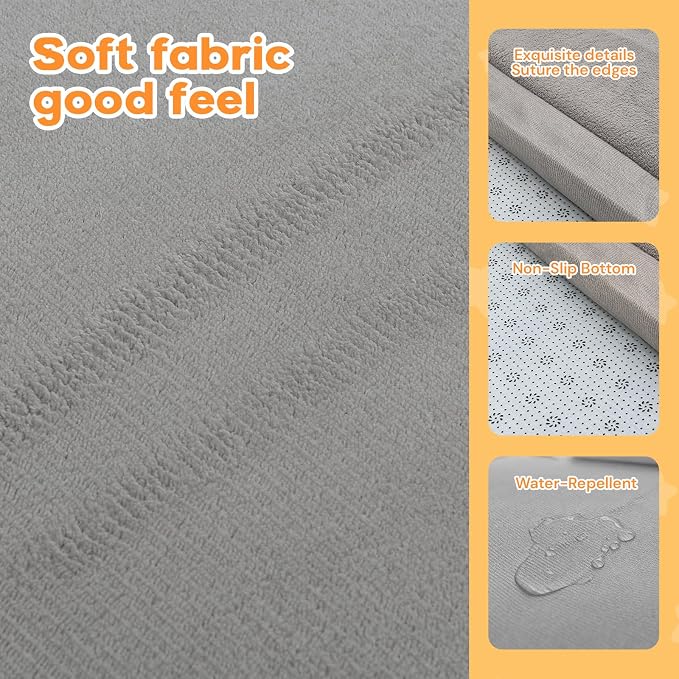 Baby Play Mat for Floor, 71'' x 59'' Thicken Foam Soft Padded Playmat for Tummy Time, Playpen Mat for Toddlers Infant Kids, Water-Repellent Coral Velvet, Non-Slip Bottom Safe for Crawling, Light Grey