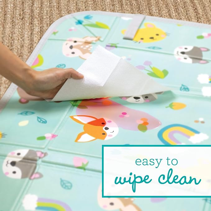 Infantino Foldable Foam Play Mat Reversible 57x57 in, Animals | Reversible design with two sides to play, Lightweight & portable, Water-resistant & wipeable, Folds flat for easy storage