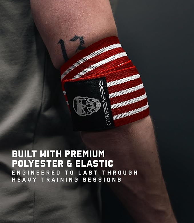 Gymreapers Weightlifting Elbow Wraps (1 Pair) - Flexible 40'' Elbow Compression Strap & Joint Support Brace - for Bench Press, Powerlifting, and Pressing