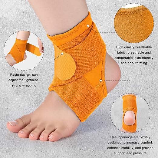 Honoson 2 Pcs Ankle Brace Kid Ankle Support Youth Neoprene Lace up Compression Sleeve Foot Brace Stabilizer with Adjustable Strap for Sport Sprained Plantar Fasciitis Achilles Tendonitis(Orange,S)