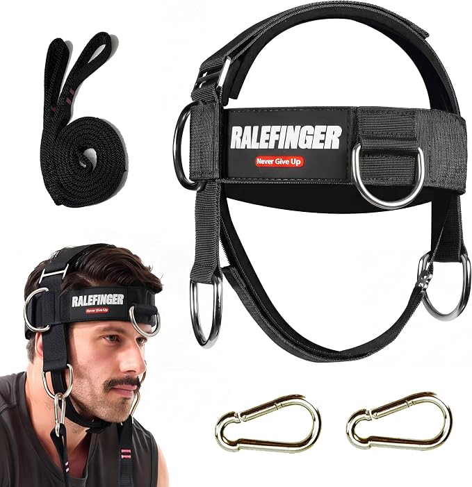 Neck Harness Trainer-Adjustable Neoprene Padded Neck Exerciser with 100cm Heavy Duty Rope & Carabiners