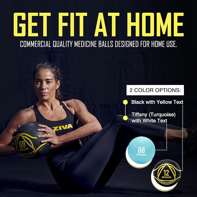 ZIVA Medicine Ball – Durable Rubber Weighted Ball with Easy-Grip Textured Shell for Core, Balance and Strength Training – Commercial Quality (Black, 4–20 lb)