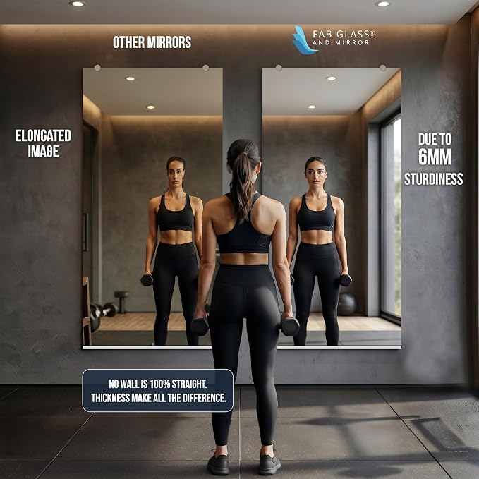 Fab Glass and Mirror Large Gym Mirror for Home Gym 48x32 - Full Length HD Tempered Glass Wall Panel - Professional Workout Display with Safety Backing - 1/4 Inch Commercial Grade | Workout Mirror with Safety Backing Ideal for Home Gyms, Fitness Centers...
