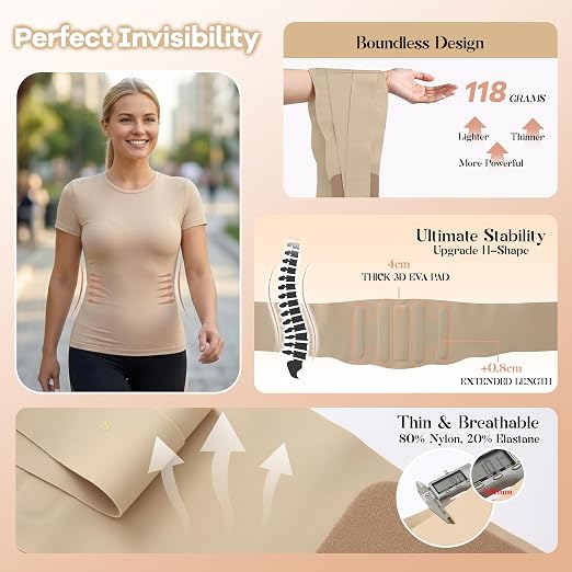 Ultra Thin Back Brace for Back Pain Relief,Skin Color,L(WAIST:31"-36")