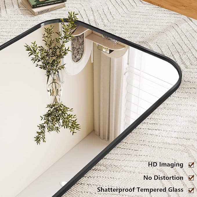 Oversized Full Length Mirror 76"x34" Arched Floor Standing Mirror | Large Full Body Mirrors with Stand - with Aluminum Frame for Bedroom Living Room, Black