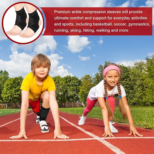 Honoson 2 Pcs Ankle Brace Kid Ankle Support Youth Neoprene Lace up Compression Sleeve Foot Brace Stabilizer with Adjustable Strap for Sport Sprained Plantar Fasciitis Achilles Tendonitis(Black,S)