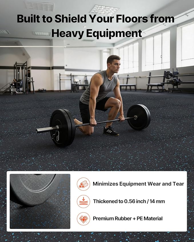 VEVOR 0.56Inch 96sq.ft 24 Tiles Gym Flooring for Home Gym, Rubber Top with High Density EVA Foam, 24 x 24In Gym Floor Exercise Equipment Mats, Interlocking Gym Mats, Puzzle Workout Mats, Black & Blue | Rubber Top with High Density EVA Foam, Lightweight...