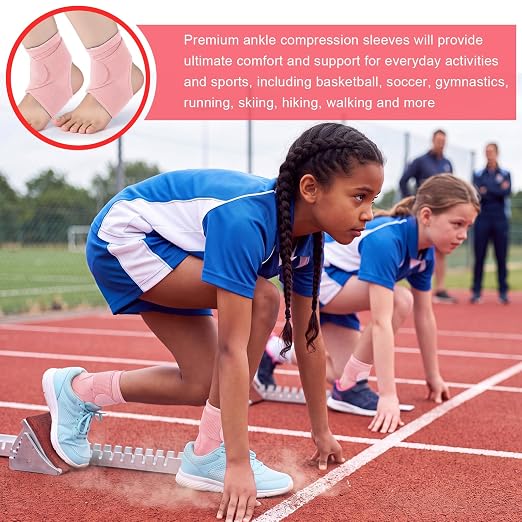 Honoson 2 Pcs Ankle Brace Kid Ankle Support Youth Neoprene Lace up Compression Sleeve Foot Brace Stabilizer with Adjustable Strap for Sport Sprained Plantar Fasciitis Achilles Tendonitis(Pink,S)