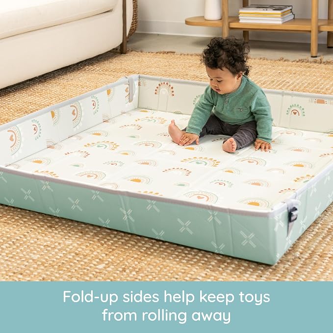 Infantino Foldable Foam Play Mat Reversible 57x57 in, Rainbows | Reversible design with two sides to play, Lightweight & portable, Water-resistant & wipeable, Folds flat for easy storage