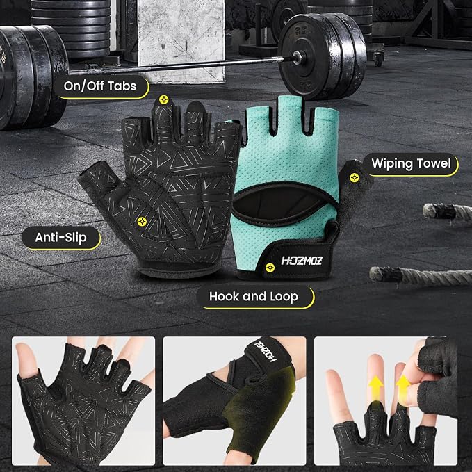 HOZMOZ Ventilated Weight Lifting Gloves, Thick Padded Workout Gym Gloves with Full Palm Protection & Grip & Shock Absorption for Women & Men's Fitness Exercise Training