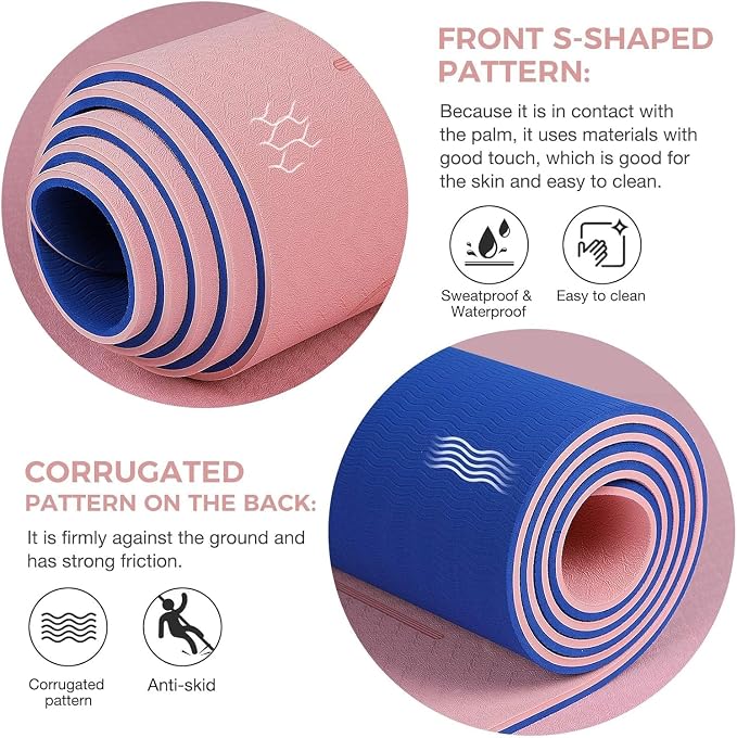 Gruper Yoga Mat Non Slip TPE Extra Wide Yoga Mat with Alignment Mark, 72"L x 32"W x 0.32"/0.24"Th (183cm x 80cm x 8mm/6mm), Anti-Tear Exercise Mat with Carrying Strap and Bag, Workout Mats for Yoga, Pilates