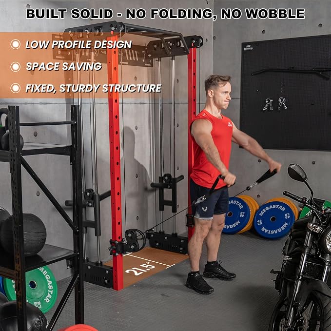 Power Cage, Squat Rack Home Gym, 2000LBs Capacity Wall Mounted Power Rack with Dual Crossover System, Includes 16 attachments for Home Gym