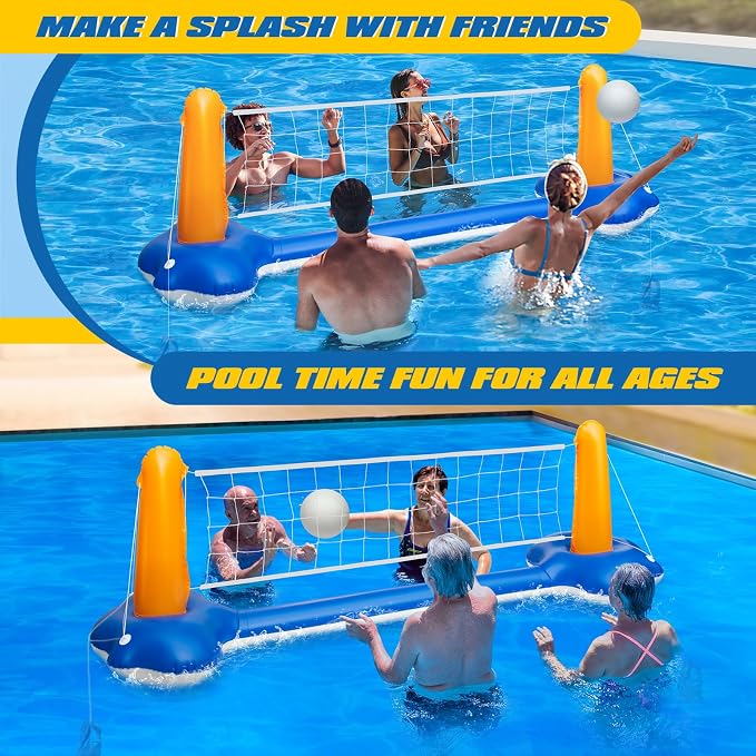 118" Pool Volleyball Net Set for Inground & Above Ground Pools | Complete Pool Game Kit with Water Volleyball, Pump & Adjustable Net, Outdoor Summer Pool Toys for Adults & Family, Pool Party Gift 2026