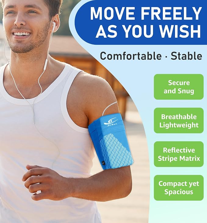 Universal Sports Armband Cell Phone Armband Sleeves Running Armband for Exercise Workout, Compatible with iPhone 17/17Plus/Pro/16/15/15Plus/14 Samsung Galaxy All Phones (Small, Blue)