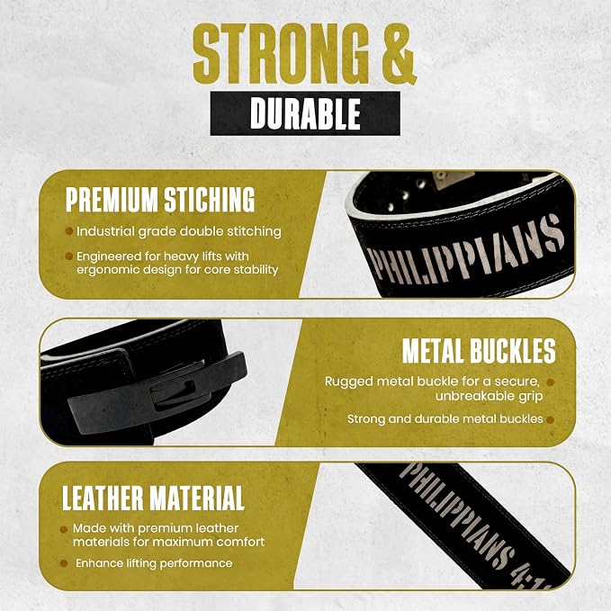 Christian Lever Weightlifting Belt 10mm | Faith Lever Weight Belt for Men, Secure Steel Lever Buckle, Durable Reinforced Thick Leather Construction, Lever Gym Belt