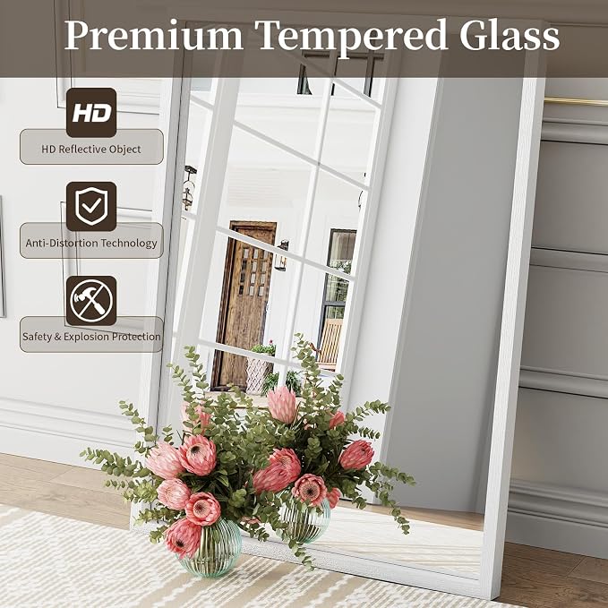 Syndra White Wood Frame Bathroom Mirror, 30''x40'' Modern Vanity Mirror for Wall, Waterproof Slim Deep Frame, Rectangular HD Tempered Glass Mirror for Living Room, Bedroom, Entryway, Rustic, Farmhouse