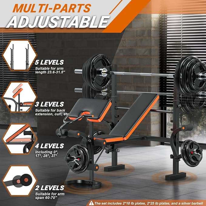 XDDIAS Weight Bench, 770LBS Bench Press Set with Leg Extension, 6 in 1 Olympic Weight Bench for Home Gym, Adjustable Workout Bench with Rack & Preacher Pad, Flat Incline Bench for Weight Lifting