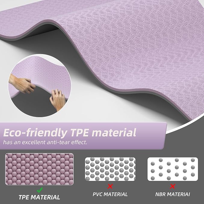 Extra Thick 12mm TPE Exercise Yoga Mat with Strap, 72"L x 24.8"W Non-slip Workout Mat for gymnastics, Pilates, Home, Workout, Gym Floor Fitness