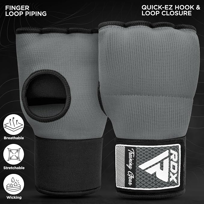 RDX Gel Boxing Hand Wraps Inner Gloves Men Women, Quick 100cm Long Wrist Straps, Elasticated Padded Fist Under Mitts Protection, Muay Thai MMA Kickboxing Martial Arts
