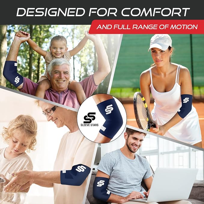 Sleeve Stars Elbow Sleeve for Pain Relief & Protection - Elbow Compression Sleeve for Women & Men - Supportive Elbow Brace for Tendonitis, Recovery & Ideal for Sports, Work