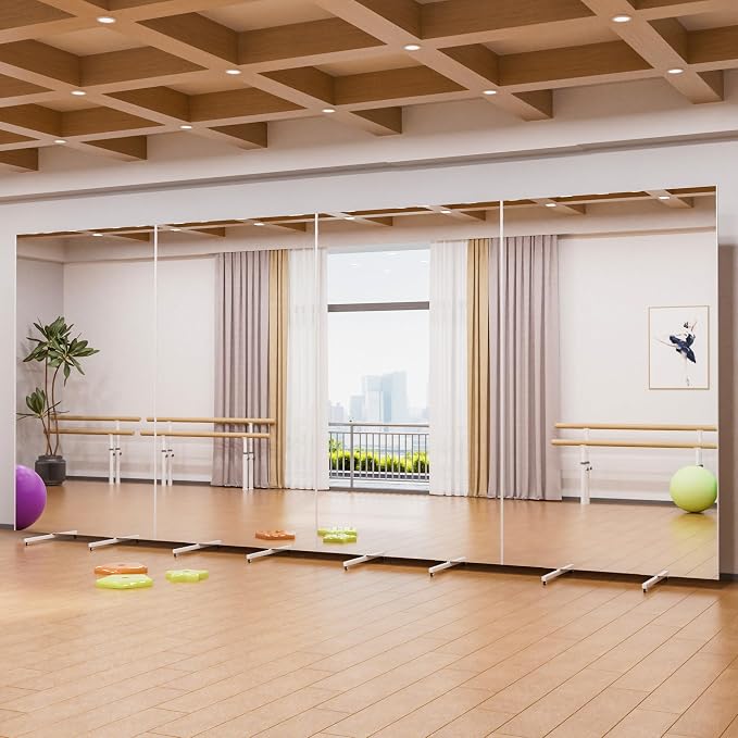 Rolling Full-Length Standing Mirror with Wheels, 75" x 43"Oversized Shatterproof Nano Material, No Assembly Required, Easy Move for Home Gym, Dance & Yoga Studio, White