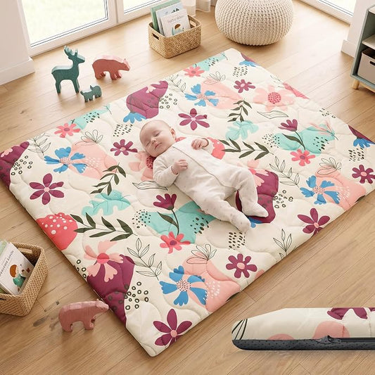 1.6" Thick Baby Play Mat, 71x59 Removable & Machine Washable Cover | Padded Memory Foam, Non-Slip Backing, 100% Baby-Safe Materials, Tummy Time Crawling, Outdoor, Bedroom, Living Room, Nursery