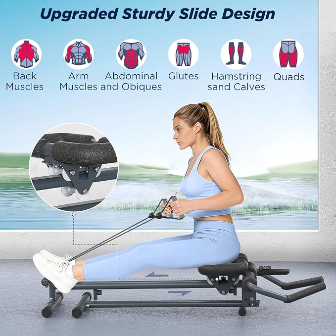 4-in-1 Rowing Machine, Ab Machine – Foldable Full Body Workout Equipment with Resistance Bands for Home Cardio, Strength, and Core Training – Black | Foldable, Full Body Workout Equipment, Resistance Bands, Home Cardio, Strength, and Core Training