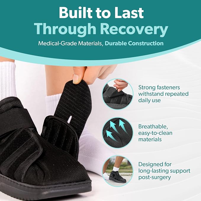BraceAbility Closed Toe Medical Walking Shoe - Lightweight Broken Toe Cast Boot, Fractured Foot Brace for Metatarsal Stress Fracture, Post-op Bunion, Hammertoe Surgery Recovery - For Men or Women (S)