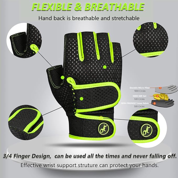 MOREOK Workout Gloves Padded Weight Lifting Gloves for Men/Women, [3MM Gel] Fingerless Grip Gym Gloves Fitness Gloves for Exercise,Hanging,Weightlifting, Cycling, Pull ups, Rowing