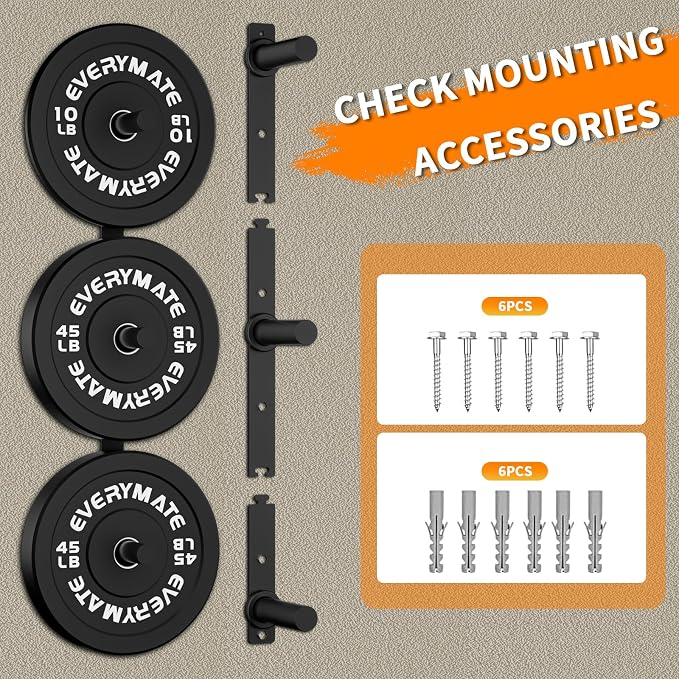 EVERYMATE Weight Plate Storage Rack, Olympic Weight Plate Holder, Bumper Plate Storage, Home Gym Organizer