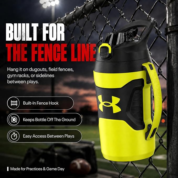 Under Armour Insulated Water Bottle with Handle & Fence Hook, Half Gallon Sports Water Jug, Leak-Resistant & BPA-Free for Baseball, Football & Gym - Hi Vis Yellow/Black, 64oz