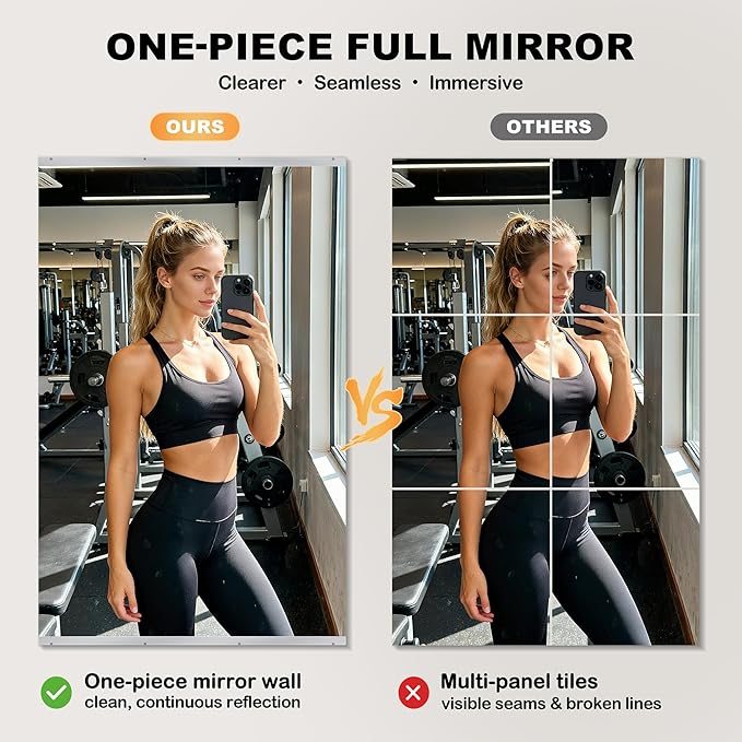 84''x46'' Exercise Mirror for Home Gym Full Length, Garage Gym Wall Mirror, Large Workout Mirrors Frameless Tempered Glass for Gym, Yoga, Bedroom, Dance Studio, Living Room