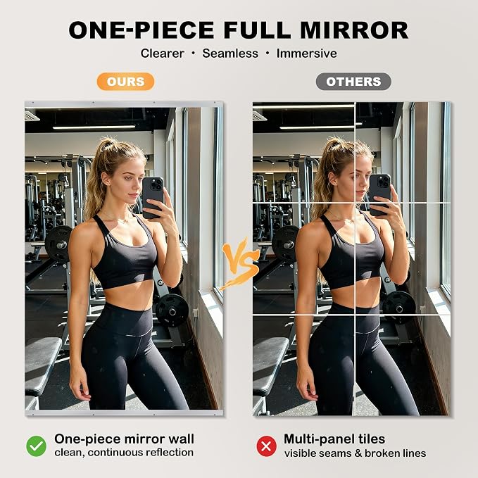 72''x46'‘ Exercise Mirror for Home Gym Full Length, Garage Gym Wall Mirror, Large Workout Mirrors Frameless Tempered Glass for Gym, Yoga, Bedroom, Dance Studio, Living Room