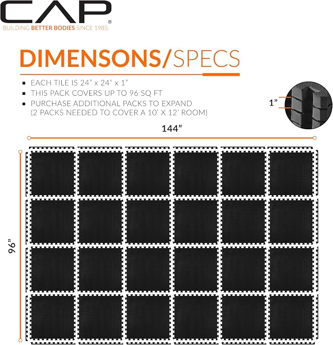 CAP Puzzle Exercise Mats | 1” Thick EVA Interlocking Foam Tiles for Home Gym Flooring | Multiple Options