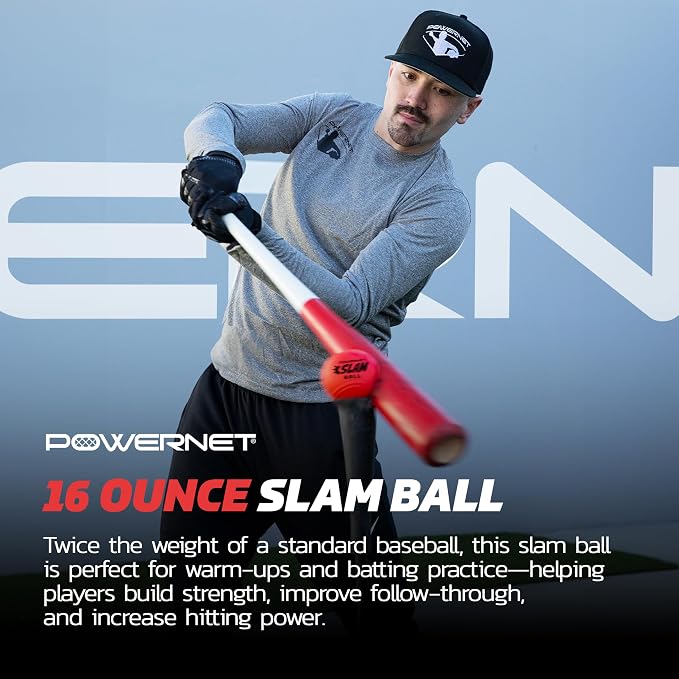 PowerNet Slam Ball 6-Pack, Baseball Size Weighted Ball with Textured Surface and Raised Seams, Training Equipment to Improve Hitting Power, 16 Oz Weighted Baseballs for Batting