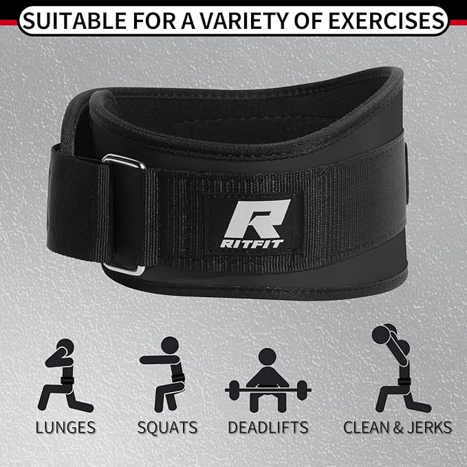 RitFit Weight Lifting Belt 6 Inch for Squats Deadlift Strength Training | Padded Lumbar Support, Self-Locking Gym Belt for Men & Women, Squats, Lunges, Deadlift, Thrusters