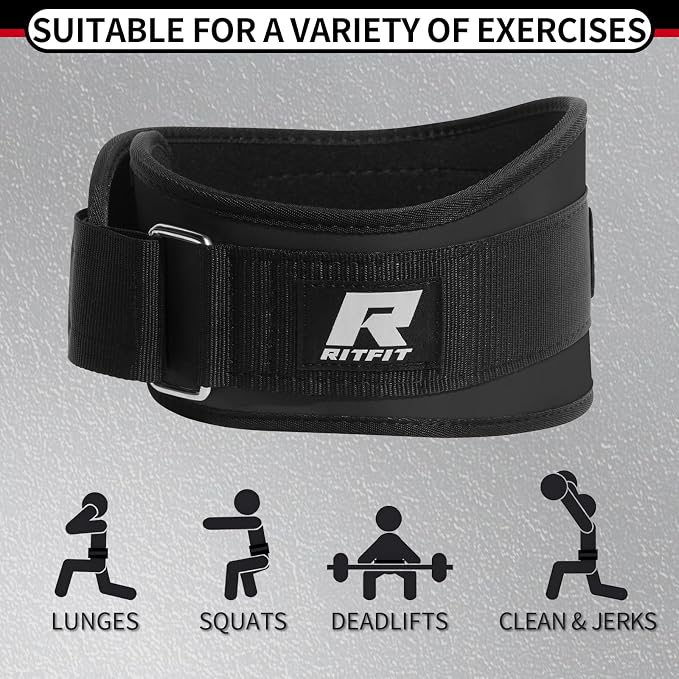RitFit Weight Lifting Belt 6 Inch for Squats Deadlift Strength Training | Padded Lumbar Support, Self-Locking Gym Belt for Men & Women, Squats, Lunges, Deadlift, Thrusters