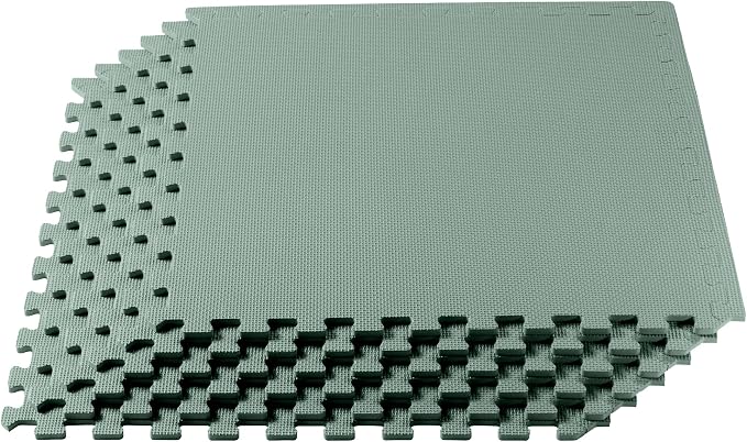 We Sell Mats 1/2" Thick Multipurpose EVA Foam Exercise Floor Mat, Interlocking Tiles, Anti-Fatigue for Home or Gym, 24 in x 24 in, 6 Tiles, Sage