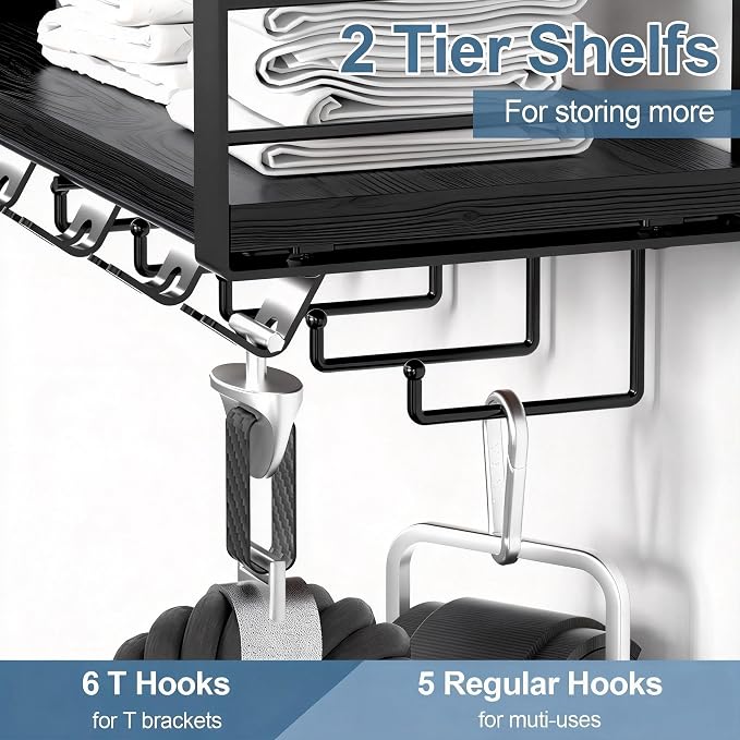 TJ.MOREE Floating Shelf Compatible 2 Tier with Tonal Accessories Wall Mount | Home Gym Storage Rack for Fitness Equipment, T-Bracket Lock Adapters Hanger