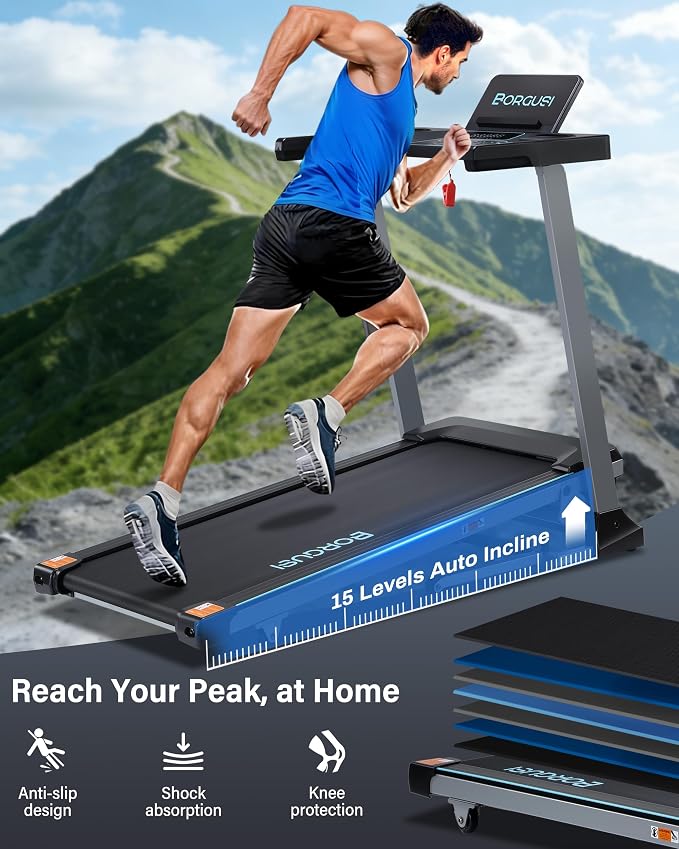 Auto Incline Treadmill for Home - 47.3"x17.5" Long Wide Belt, 3.5 HP, Bluetooth App, 10 MPH, 300 lbs Capacity, 40 Preset Programs