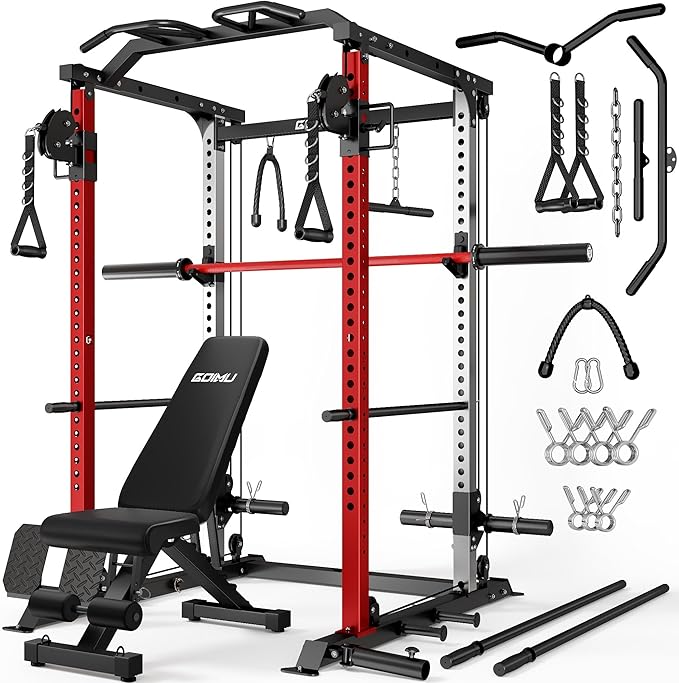 DP01 Power Cage, 2000LBS Squat Rack with Cable Crossover and Dual Independent Pulley System, Full Cage for Full Body Training, Power Rack with More Training Attachments for Home Gym