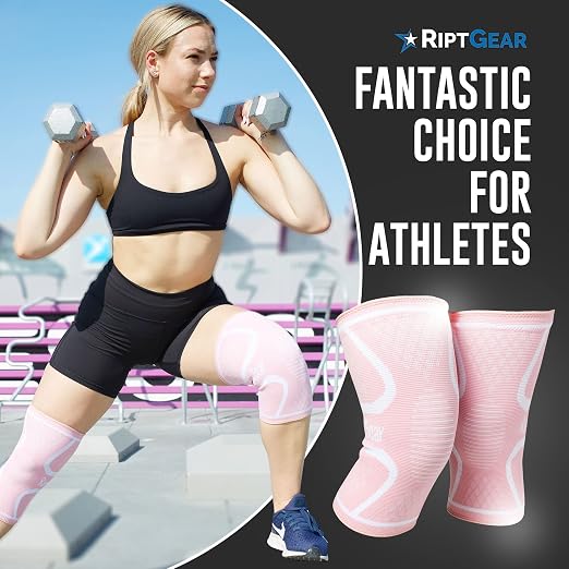 RiptGear Knee Compression Sleeve Women - Knee Support and Compression Knee Brace for Women Working Out For Pain, Running (Small, Pink (2 Pack))