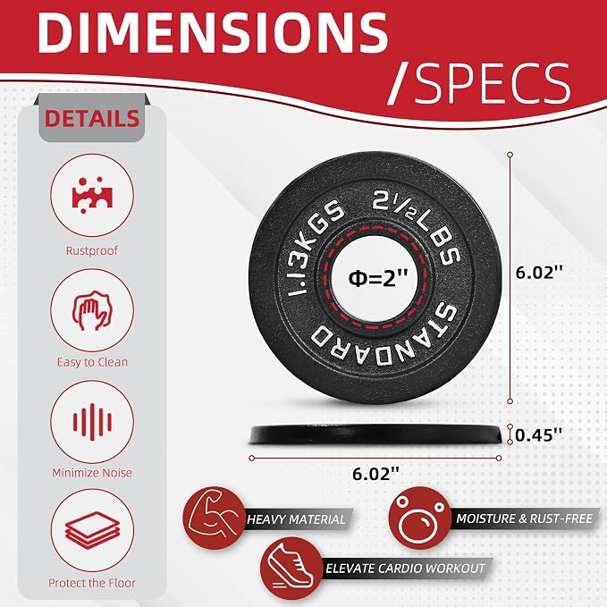 2" Cast Iron Weight Plates | 2.5LB to 45LB Standard Gym Plates (Singles, Pairs & Multi-Pack Sets) | Black with Silver Numbers for Barbell, Dumbbell, Powerlifting & Home Gym